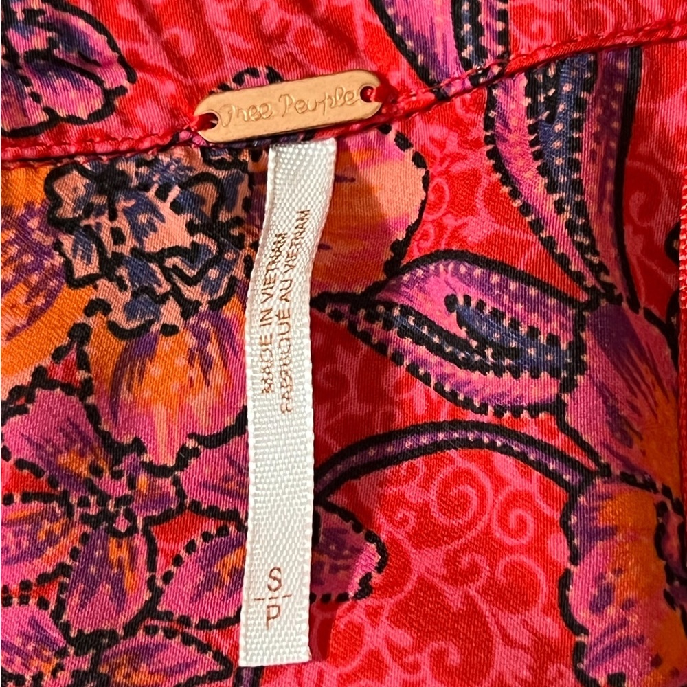 Free People Boho Floral Deep V Neck Long Sleeve Blouse Size Small - Picture 6 of 7